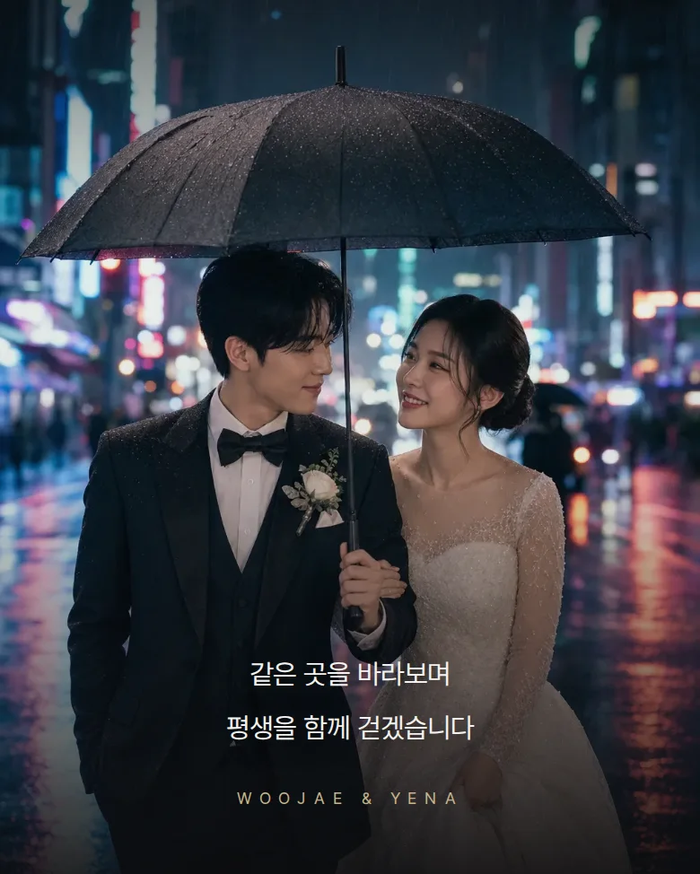 시네마 모바일 청첩장 디자인 문구 띠 화면
